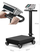 Industrial Platform Scale with Wheels 660lb Computing Digital Floor Scale with Accurate LB/KG Price Calculator High-Definition Displa Foldable Rechargable for Weighing Luggage Package