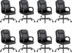 ZZH Executive Office Chair, Leather Desk Computer Chair with Armrests, Mid-Back Swivel Adjustable for Home Office, 8PC, Black
