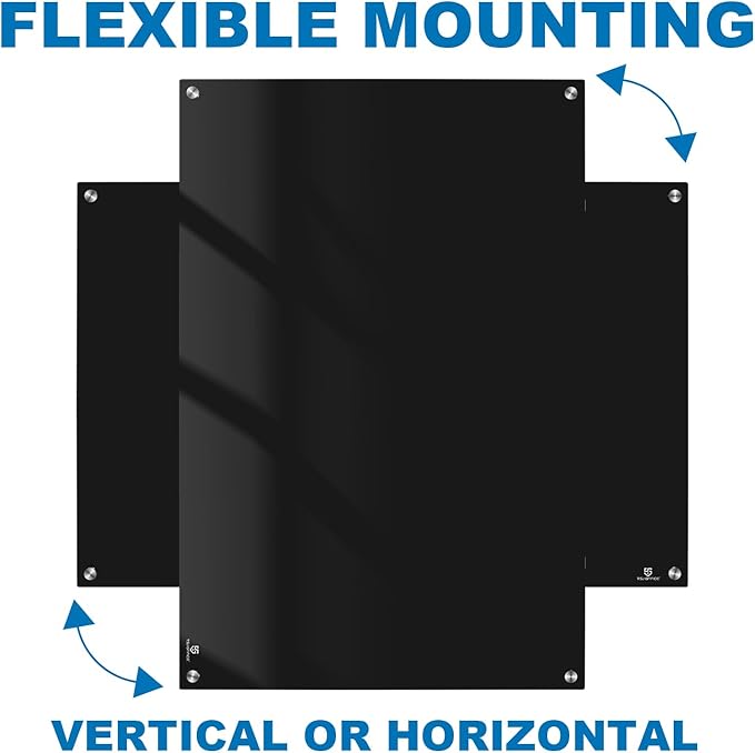 TSJ OFFICE Glass Dry-Erase Board - 48 x 32 Inches Wall Mounted Black Glass Magnetic Whiteboard, Large Frameless White Board for Office, Home & School