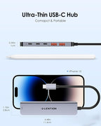 LENTION USB C Hub with 4K@60Hz HDMI, 2 USB C and 2 USB 3.2 Gen2 Transfer Data in 10Gbps Max, 100W Charging, for MacBook Pro M4, Mac Air, iPhone 15, Windows, More, Stable Driver Adapter (CE37 Gray)