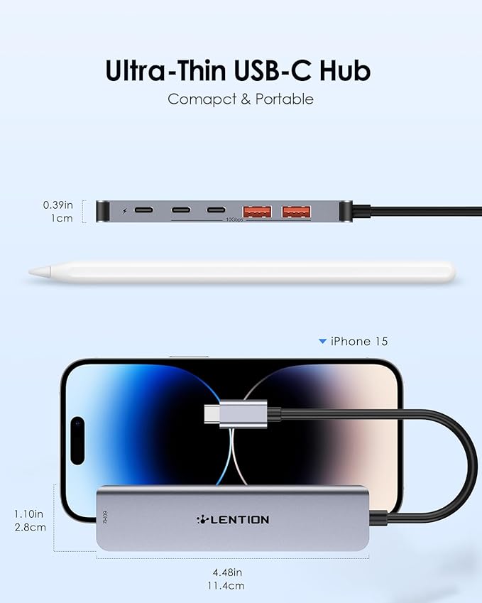 LENTION USB C Hub with 4K@60Hz HDMI, 2 USB C and 2 USB 3.2 Gen2 Transfer Data in 10Gbps Max, 100W Charging, for MacBook Pro M4, Mac Air, iPhone 15, Windows, More, Stable Driver Adapter (CE37 Gray)
