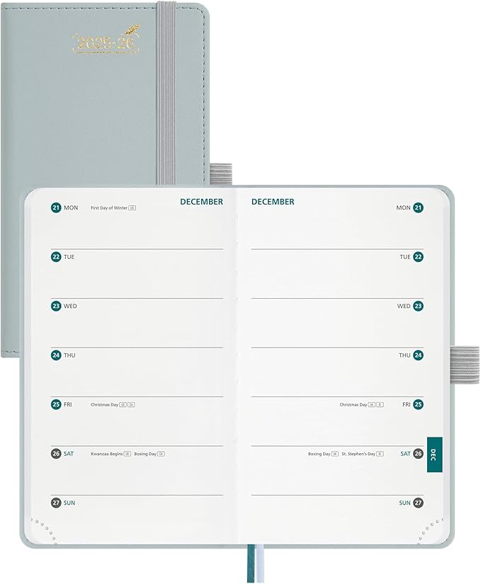 BEZEND Pocket Planner 2025-2026 Weekly with 2 Columns, 18-Month Academic Calendar (Jul 25-Dec 26), Life Work Appointment, Storage Pocket, Pen Holder, PU Leather Hardcover 3.5" x 6" - Dutch Blue