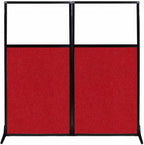 Versare Workstation Partition | Portable Wall Divider | Modern Office Cubicle | Free Standing Privacy Screen | Flexible Work Space | 66" x 70" W/Window, Red Fabric Panels