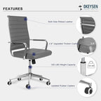 Okeysen Ergonomic Office Desk Chair, Modern PU Leather Conference Room Chairs Ribbed, High Back Executive Swivel Rolling Chair for Home, Office