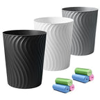 YGJT Small Trash Can, 3 Pack 1.8 Gallons Bathroom Trash Can Waste Basket, Round Garbage Can, Plastic Trash Bin for Kitchen, Dorm, Bedroom, Office, Living Room, Study, Compact Spaces(White Black Grey)