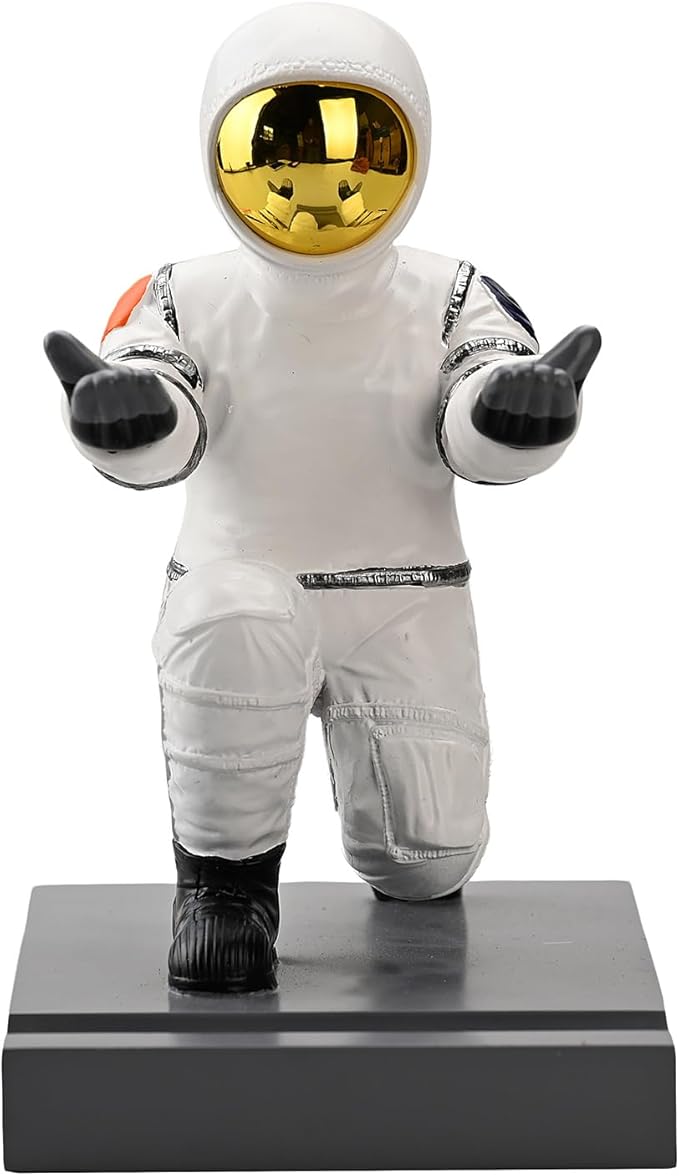 Astronaut Resin Pen Holder, Mobile Phone Stand, Device Stand, Desk Organizer Decorative Pen Holder (White&Golden)