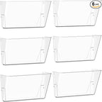 6 Pack Clear Acrylic Single Pocket, Plastic Hanging Wall Mount File Holder for Office Home, Clear