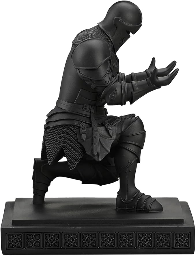 Medieval Armored Warrior Knight Pen Holder Desk Organizers and Accessories Resin Pencil Holder Paperweight as Gift with a Cool Letter Opener for Desk (Black)