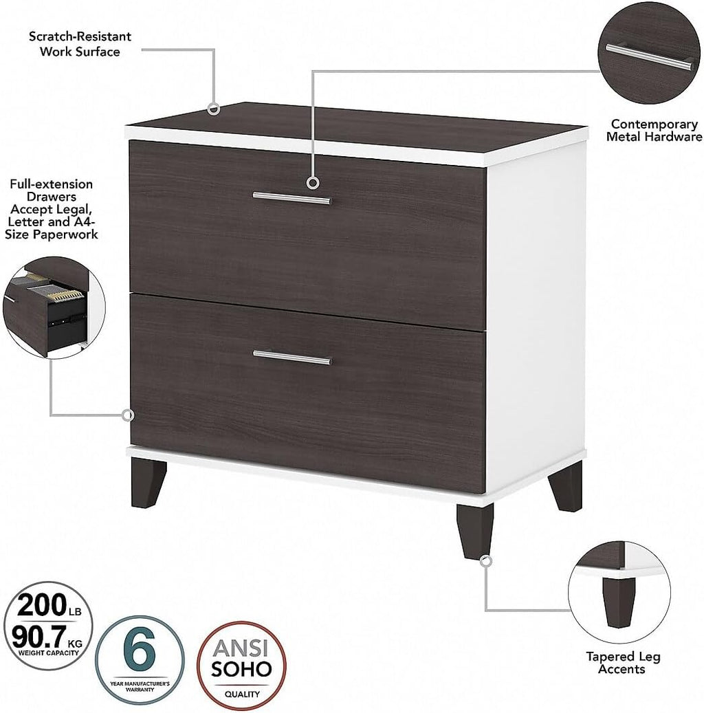 Bush Furniture 2 Drawer Lateral File Cabinet, Letter and Legal-Size Document Storage for Home or Professional Office, Somerset Collection, White and Storm Gray