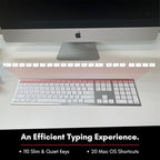 Macally Wireless Bluetooth Keyboard for Mac - Compatible Apple Keyboard or MacBook Pro/Air, iMac - Multi-Device, Up to 3 Devices with 110 Keys, 20 Shortcuts, Numeric Keypad, and Rechargeable - Silver