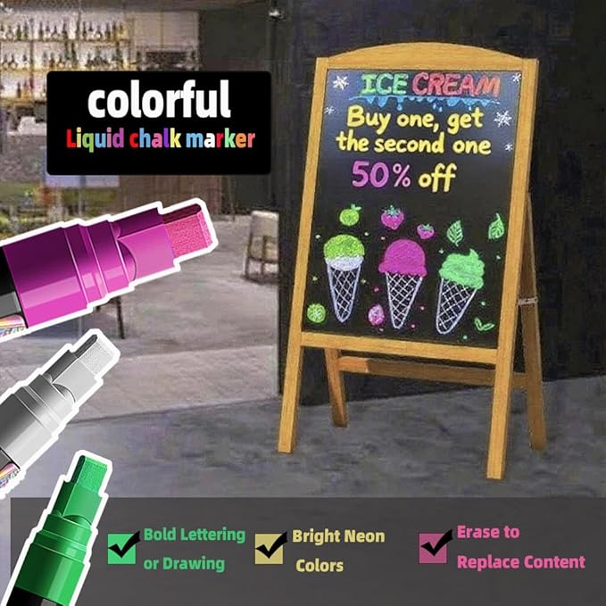 Window Chalk Markers for Cars Glass Washable, 8 Colors Jumbo Liquid Chalk Marker Pens with 7mm 2 in 1 Nib Wide Tips, Big Chalkboard Markers Car Window Paint Pens for Auto, Bistro, Poster,Mirror