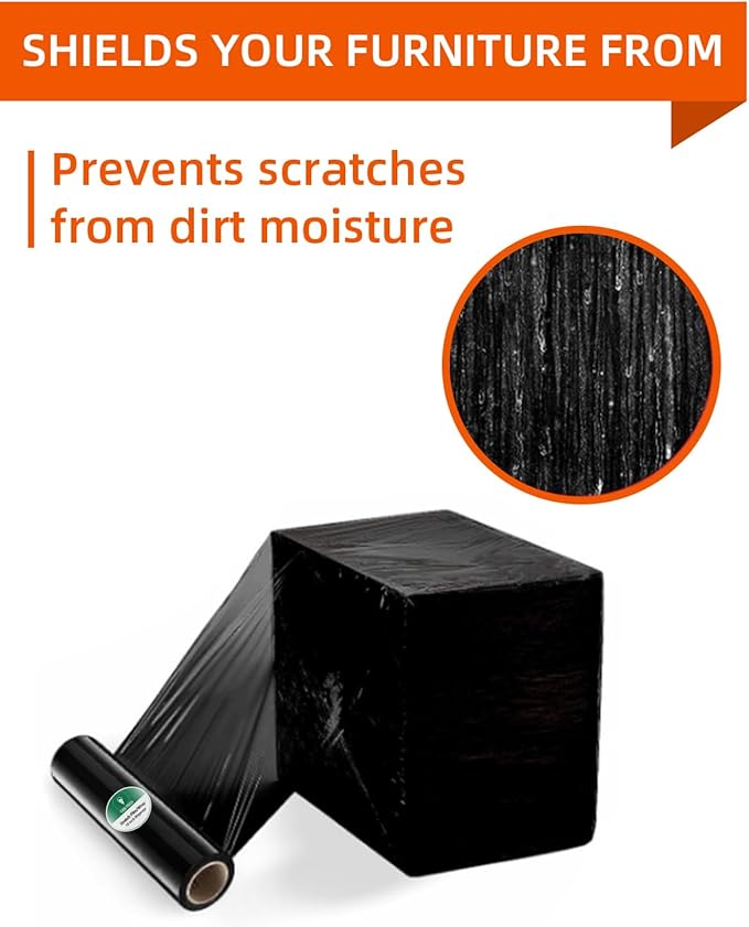 Black Stretch Film/Wrapping Paper Thickness, 18 Inch 1500 Feet Plastic wrap roll,Industrial Strength, Heavy Duty Shrink Wrap idea for Moving, Shipping, and Pallet Packing