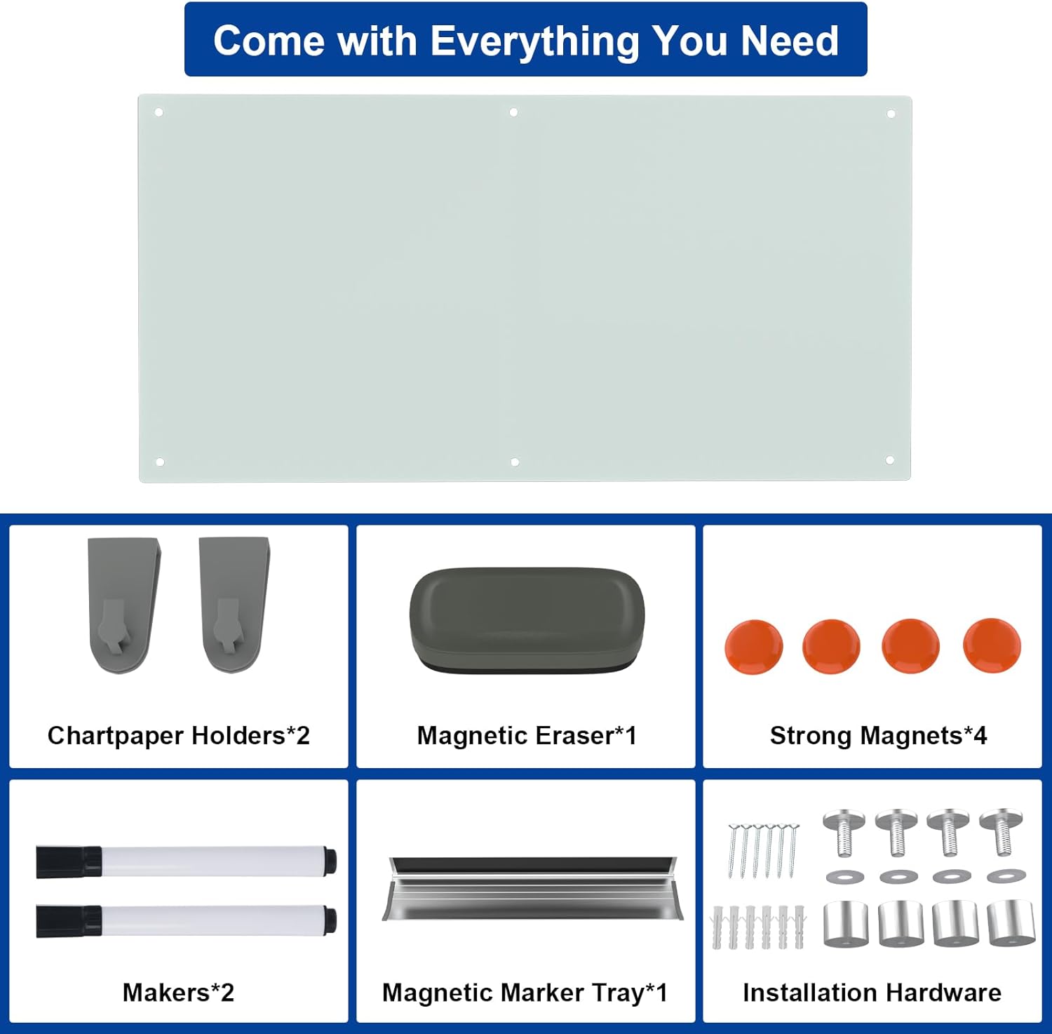Large Glass Dry Erase Board, 96 x 48 Inches Magnetic Glass Whiteboard for Wall, 8' x 4' Frameless Board for Office, Home, School