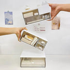 Desk Drawer Organizer, Desk Storage Box with 2 Drawers and 4 Compartments, Multifunctional Desk Accessories & Countertop Organizers for Office School Home (White