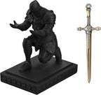 Medieval Armored Warrior Knight Pen Holder Desk Organizers and Accessories Resin Pencil Holder Paperweight as Gift with a Cool Letter Opener for Desk (Black)