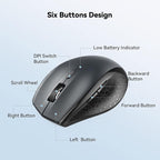 TECKNET Bluetooth Mouse, 4800 DPI Wireless Mouse, 2-Year Battery 6 Adjustable DPI, 6 Buttons Compatible with Laptop/Windows/Computer - Grey