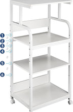 4 Tier White Printer Stand Table with Adjustable Shelves, Movable Printer Shredder Stand with Wheels for Home Office Storage and Organization, Rolling Cart for Computer Tower CPU