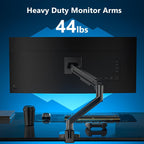 WALI Single Monitor Gas Spring Desk Mount, Heavy Duty Monitor Arm for Ultrawide Screen up to 49 inch, 44 lbs with USB. Fully Adjustable, Mounting Holes 75 and 100 (GSMU001XL), Black