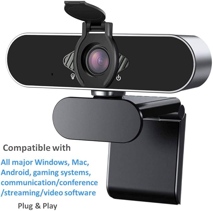 Webcam 1080P HD with Microphone & Privacy Cover, USB Web Cam with Live Streaming HD Video for Mac, PC, Computer and Laptop, Wide Angle Lens 1080P Web Camera with 360 Degree Flexible Mount