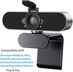 Webcam 1080P HD with Microphone & Privacy Cover, USB Web Cam with Live Streaming HD Video for Mac, PC, Computer and Laptop, Wide Angle Lens 1080P Web Camera with 360 Degree Flexible Mount