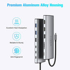 RSHTECH USB C Hub Docking Station Dual Monitor 12 in 1 Triple Display Multiport Adapter with 2 HDMI, 4K DP, 3 USB 3.2 10Gbps, 2 USB 3.0 Ports, 100W PD, Gigabit Ethernet, SD/TF for MacBook, Laptops