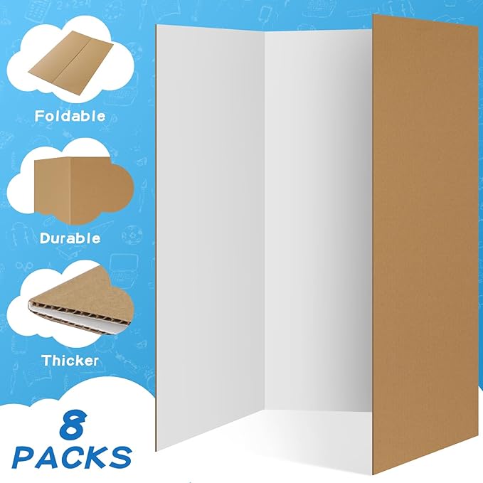 VinTS 8 PCS 36" x 48" Trifold Poster Board White Trifold Foldable Display Poster Board for School Projects, Science Fair,Graduation Exhibitions
