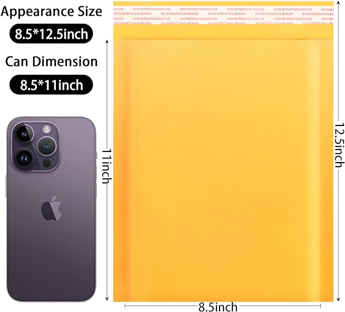 packbabol Kraft Bubble Mailers 8.5x11 Inch 50 Pcs,Small Self-Sealing Mail Shipping Bags,Yellow Padded Envelopes #2