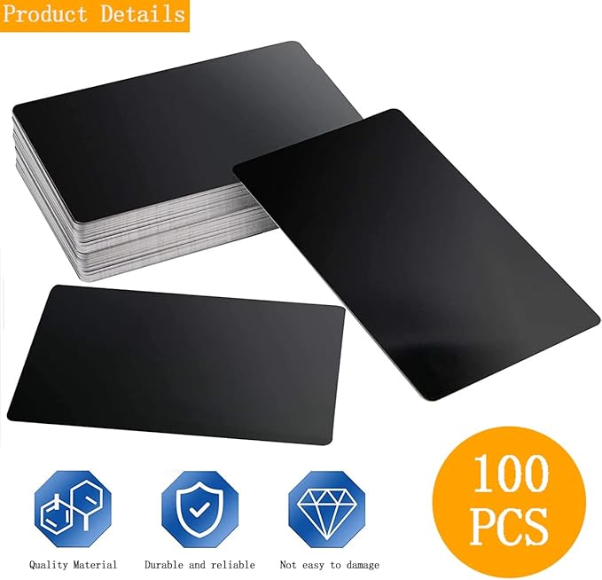 100PCS Metal Business Card 0.45mm Thickness Aluminum Cards Metal Engraving Blanks Cards Aluminum Laser Engraving Cards for Office Name Cards, DIY Gift Cards, VIP Cards 3.4 x 2.1 Inch, Black