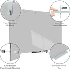 TSJ OFFICE Glass Dry-Erase Board - 36 x 24 Inches Wall Mounted Magnetic Whiteboard, Large Frameless Glass White Board for Office, Home & School, Gray