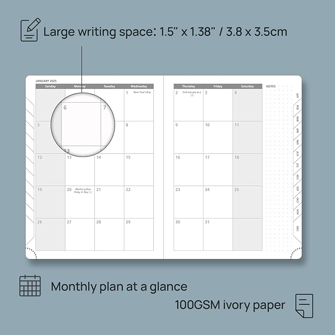 POPRUN 2025 Planner (Medium Size 8.5''x 6.5'' Hardcover) - Daily Weekly and Monthly Calendar Agenda 2025 Appointment Book with Hourly Time Slots, Monthly Tabs, 100 GSM - Pacific Green