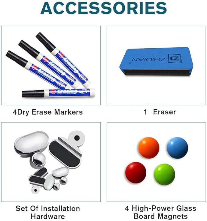 Magnetic Glass Whiteboard - Glass Dry Erase Board 48"x30" Large Frameless Tempered Glass Board for Walls Office School and Home