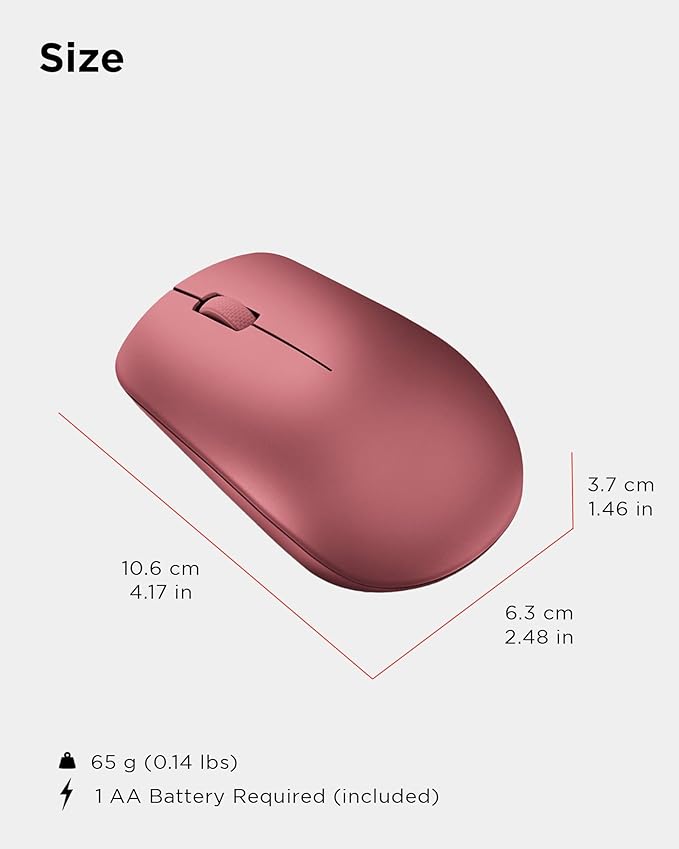 Lenovo 530 Full Size Wireless Computer Mouse for PC, Laptop, Computer with Windows - 2.4 GHz Nano USB Receiver - Ambidextrous Design - 12 Months Battery Life - Cherry Red
