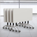 Folding Conference Table, Modern Conference Room Tables with Flip-Top Design, Foldable Conference Table Meeting Table with Wheels, Mobile Seminar Training Tables for Office Classroom (4, White 2)