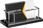 Uniclife Acrylic Business Card Holder for Desk 1 Slot Clear Horizontal Business Card Stand for Men & Women Desktop Name Card Display Stand Card Organizer for Office Home Exhibition, 60 Card Capacity