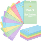 Geyee 100 Pcs Clasp Manilla Envelopes 6 x 9 Inch Gummed Colored Envelopes for Storing or Mailing for Home Office Business Supplies(Colorful)