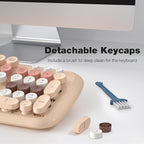 Wireless Keyboard and Mouse, Full Size Typewriter Keyboard and Cute Cat Shape Design Mouse Combo for Windows 7/8/10, Laptop, Desktop, PC, Computer (Milk Tea)