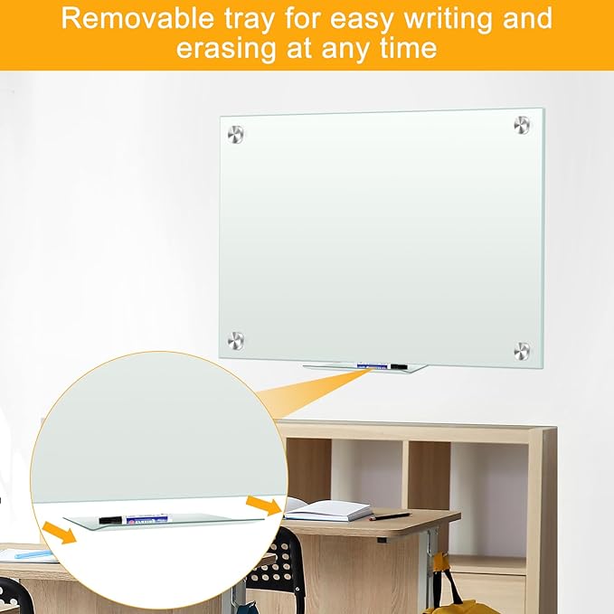 H-Qprobd Glass White Board for Wall Dry Erase Board 36" x 24" (2pcs) Magnetic Presentation Whiteboard for Home, Office and School