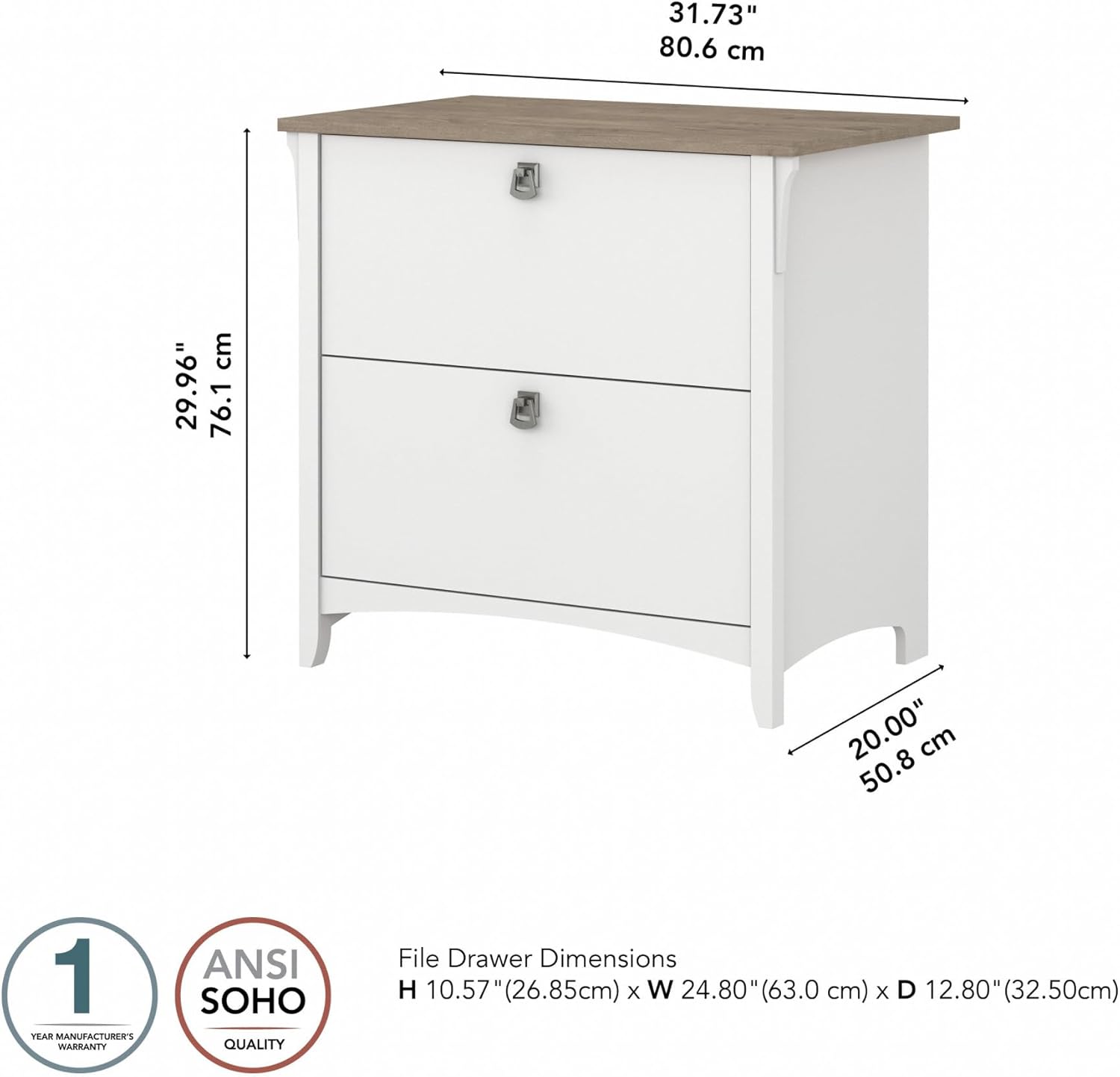 Bush Furniture Salinas 2 Drawer Lateral File Cabinet in Pure White and Shiplap Gray