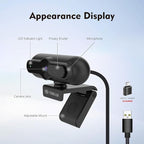 TOALLIN 4K Webcam for PC, 1/2.5" Sensor & 12MP, 1080P & 60FPS, PDAF Auto-Focus, Built-in Microphone and Sliding Privacy Cover, USB Web Camera for Gaming, Conferencing, Streaming and Video Calls