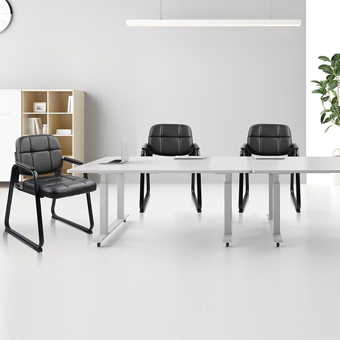 CLATINA Waiting Room Guest Chair with Bonded Leather Padded Arm Rest for Office Reception and Conference Desk Black with Sled Base 4 Pack