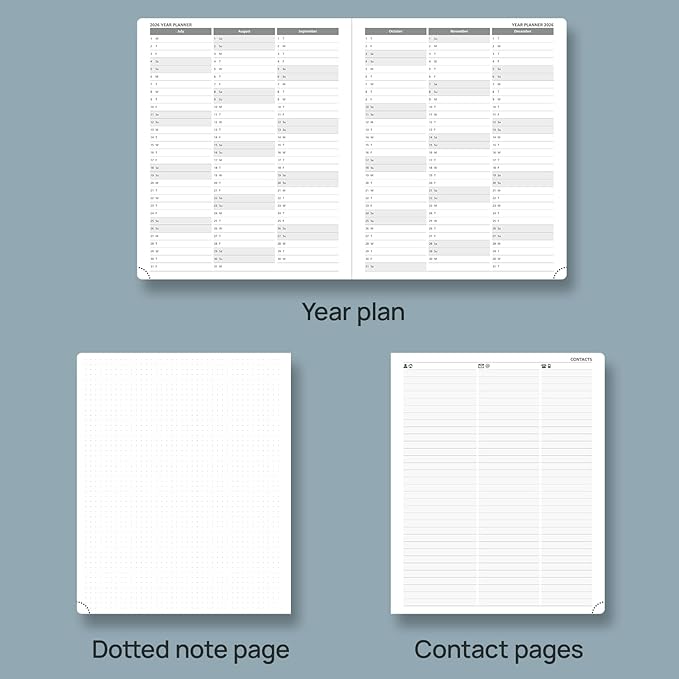 POPRUN Weekly Planner 2026 (Large 8.5" x 10.5") Calendar 12 Months Notebook with Horizontal Layout, Leather Soft Cover, Monthly Tabs, Inner Pocket, 100GSM Thick Paper, Pen Holder - Black