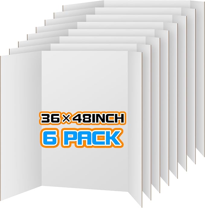 WinTS 6 Packs 36" x 48" Trifold Poster Board White TriFold Poster Boards Corrugated Presentation Board Large&Sturdy Foldable Poster Board for Presentations,School Projects,Science Fair