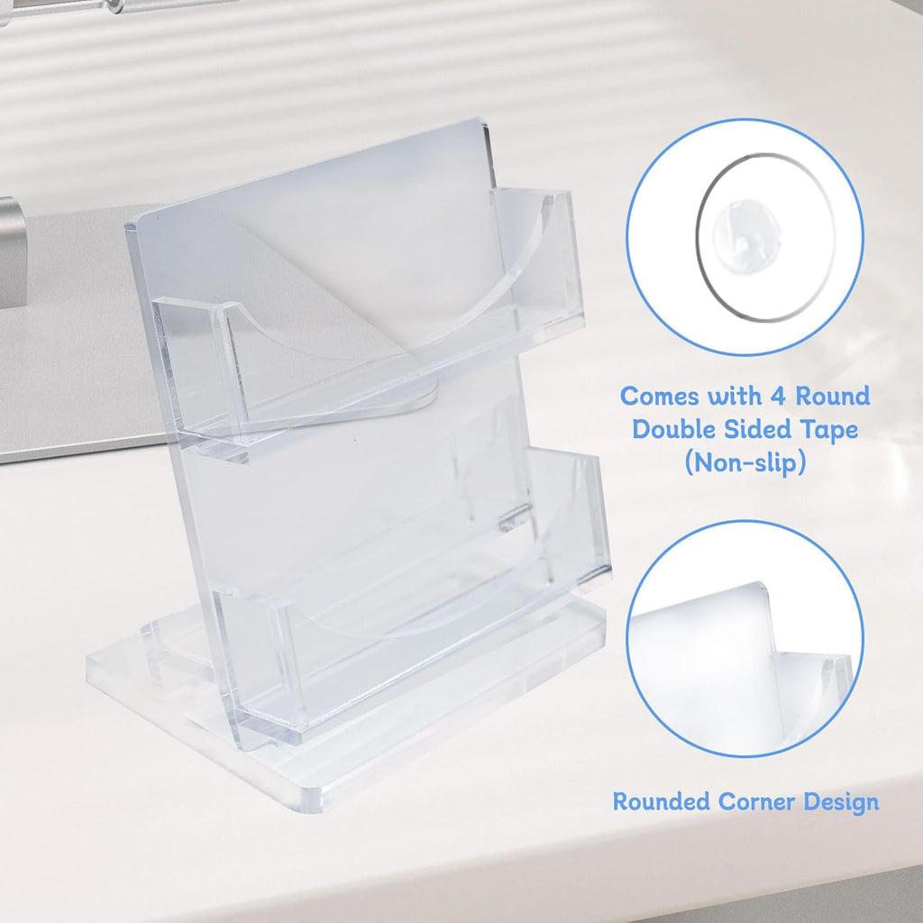 Acrylic Business Card Holder 2-Tier for Desk - Office & Exhibition Clear Business Card Display Stand, Business Card Organizer with 2 Slots, Holds Up to 130 Cards