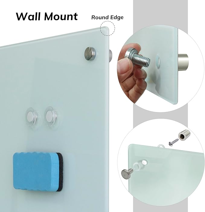 Glass Magnetic White Board – 72 x 48 Inches Dry Erase Frameless Whiteboard for Wall, Large Writing Board Wall Mounted Glass Board for Display, School and Business Office