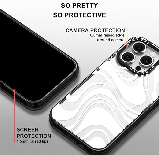 MOSNOVO Magnetic Case for iPhone 16 Pro, 10ft Military-Grade Protection, Compatible with Magsafe, Shockproof Phone Case for iPhone 16 Pro - White Swirl - Clear Black