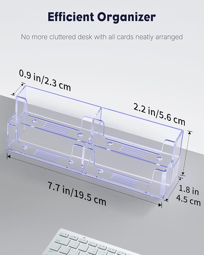 Uniclife 2 Pack Acrylic Business Card Holder for Desk 2 Tiers 4 Slots Clear Business Card Display Stand for Men & Women Desktop Business Card Organizer Card Stand for Office Home, 240 Card Capacity