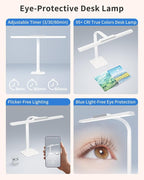 LED Desk Lamps for Home Office with Base, 24W Brightness Touch Control Desk Light, Adjustable Gooseneck Tall Office Lights for Drawing,Reading,Crafts,Gaming,Workbench,Architect,Study, White