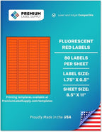 Premium Label Supply Bright Neon Color Fluorescent Sticker Labels - 1.75" x 0.5" Return Address Labels - (Fluorescent Red, 40,000 Labels)