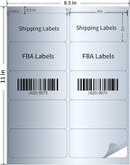 STARLIBOO Shipping Labels Stickers, 2"×4" Printable Silver Mailing Labels for Laser/Inkjet Printing- Matte Silver, Permanent Adhesive Sticker