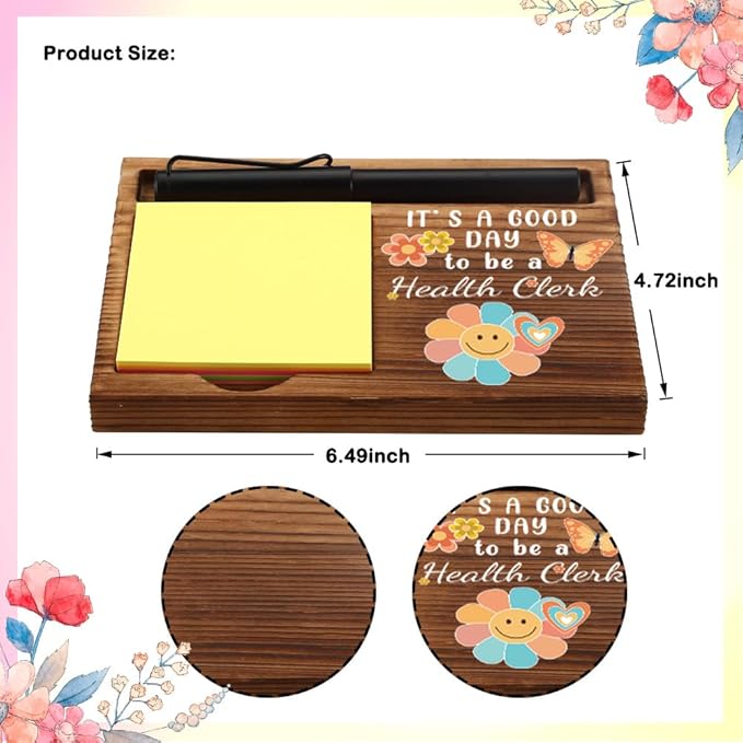 Appreciation Gifts for Health Clerk, New Job Gifts for Health Clerk, Inspirational Office Decor Gifts for Health Clerk,Wooden Sticky Note Holder with Inspirational Quotes,16.5 x 12 x 1.5 cm,XXN33